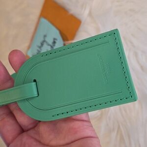 Bnew Louis Vuitton Mint KELLY Green Leather Luggage Tag with Silver Hardware